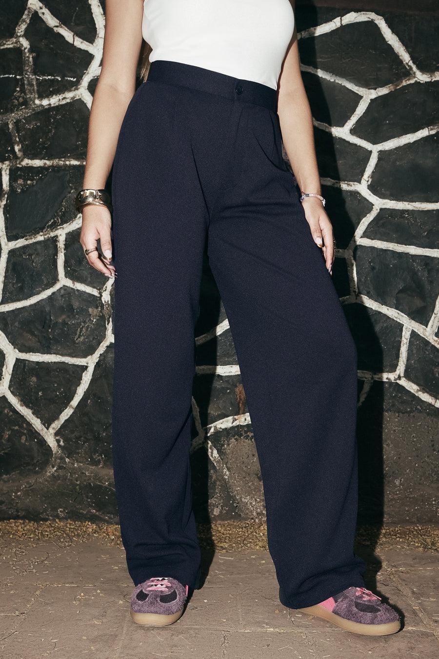 Deep Navy Straight Korean Pants