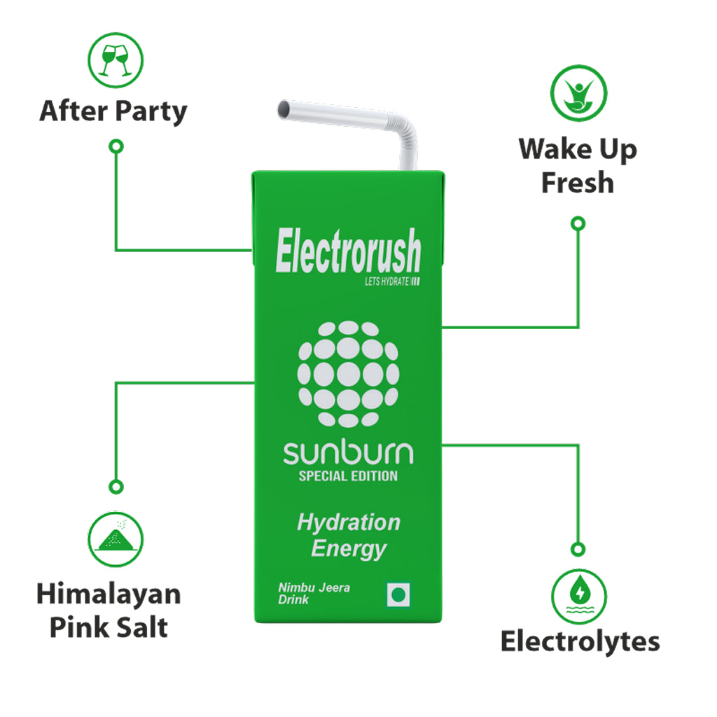 Electrorush X Sunburn special edition I hydration energy drink I Nimbu Jeera Flavour I 200ml Ready to drink