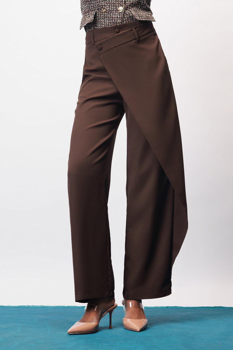 Mocha Cross-Wrap Korean Pants