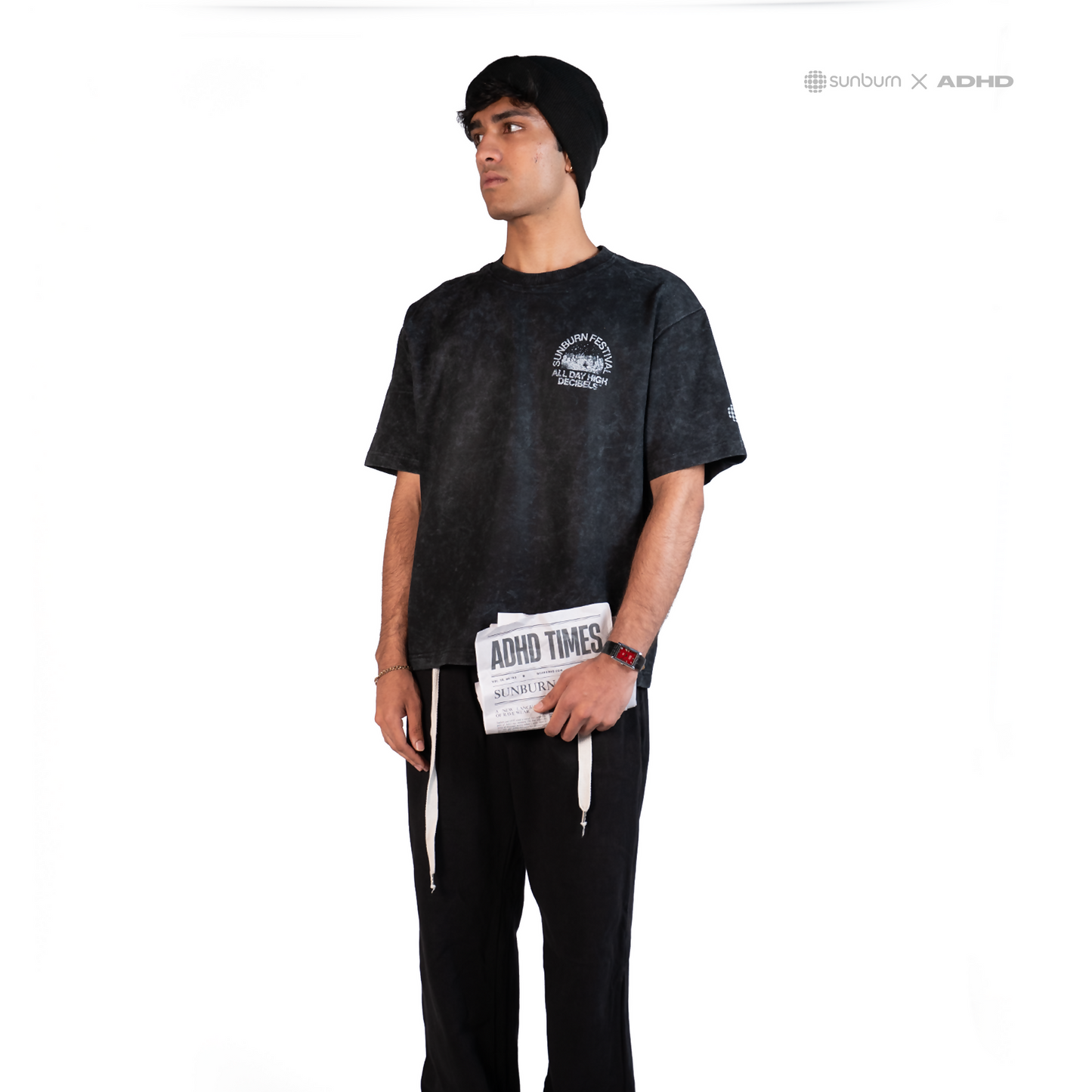 Techno acid wash oversized tee (black)