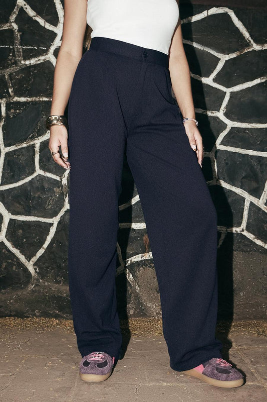 Deep Navy Straight Korean Pants