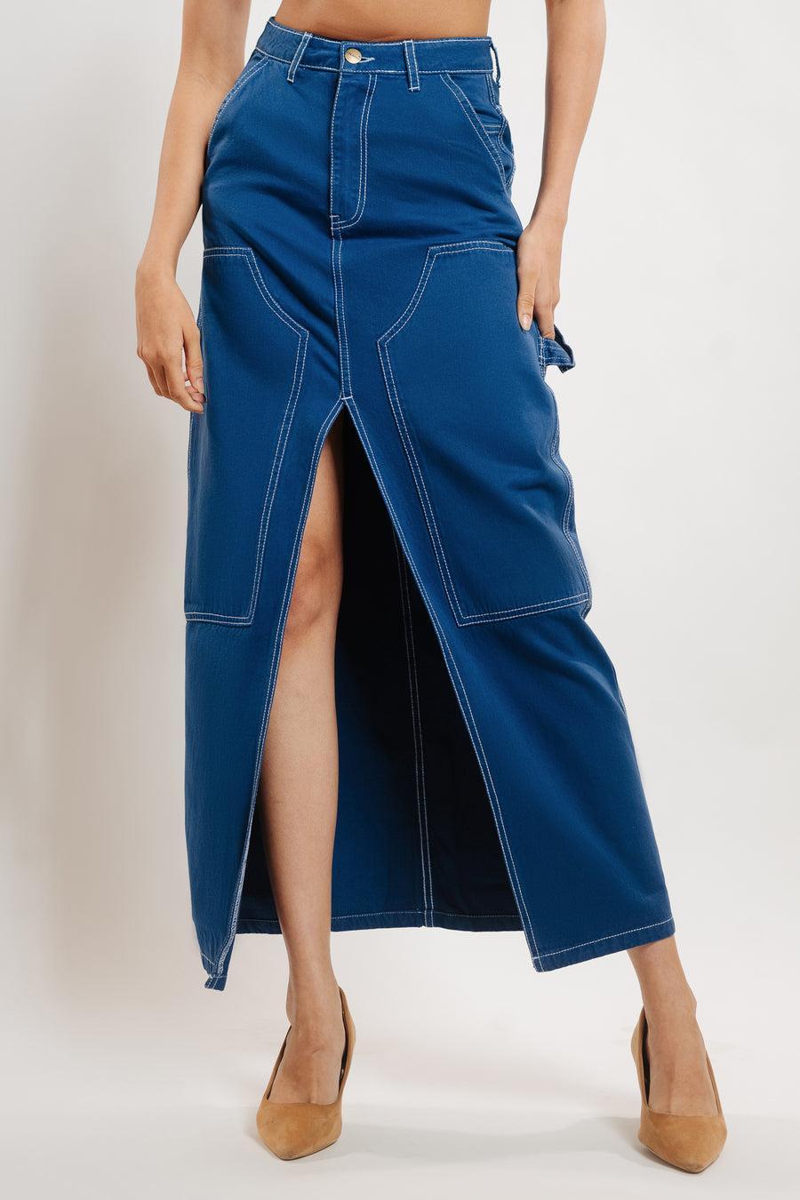 Indigo Pop Slit Skirt