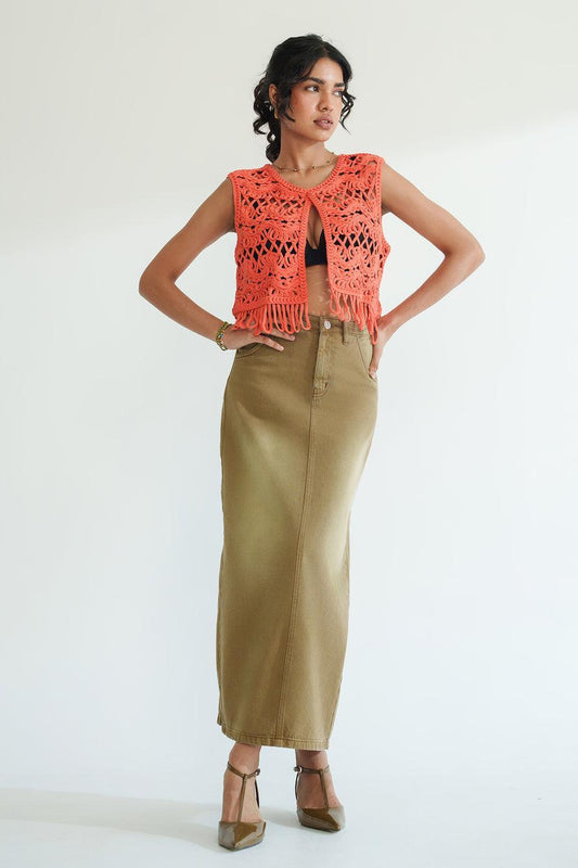 Rose Thorn Beige Slit Skirt